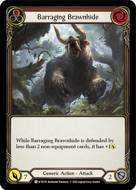 Flesh and Blood TCG | Barraging Brawnhide (Red) [U-WTR176] (Welcome to Rathe Unlimited)  Unlimited Rainbow Foil | The Nerd Merchant