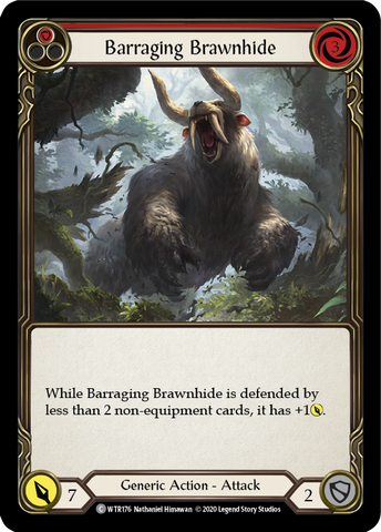 Flesh and Blood TCG | Barraging Brawnhide (Red) [U-WTR176] (Welcome to Rathe Unlimited)  Unlimited Rainbow Foil | The Nerd Merchant
