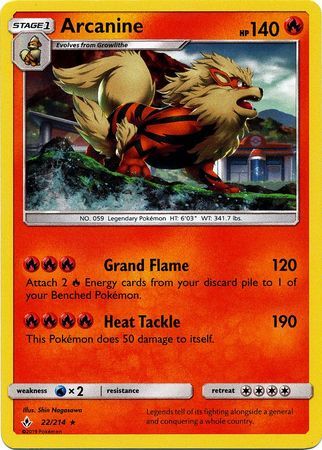 Pokemon | Arcanine (22/214) (Cosmos Holo) [Sun & Moon: Unbroken Bonds] | The Nerd Merchant