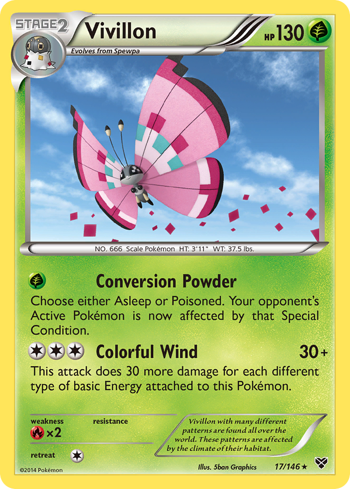 Pokemon | Vivillon (17/146) (Meadow Form/Pink Wings) [XY: Base Set] | The Nerd Merchant