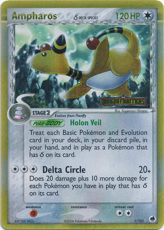 Pokemon | Ampharos (1/101) (Delta Species) (Stamped) [EX: Dragon Frontiers] | The Nerd Merchant