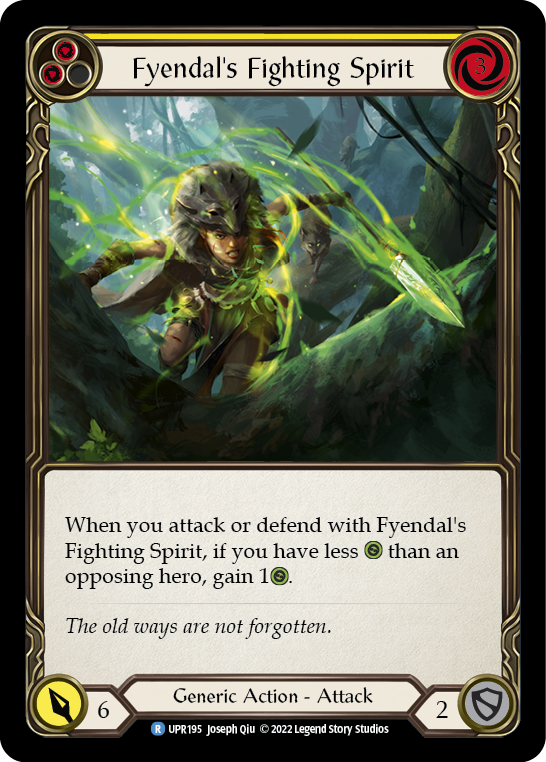 Flesh and Blood TCG | Fyendal's Fighting Spirit (Yellow) [UPR195] (Uprising)  Rainbow Foil | The Nerd Merchant