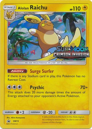 Pokemon | Alolan Raichu (SM72) (Staff Prerelease Promo) [Sun & Moon: Black Star Promos] | The Nerd Merchant
