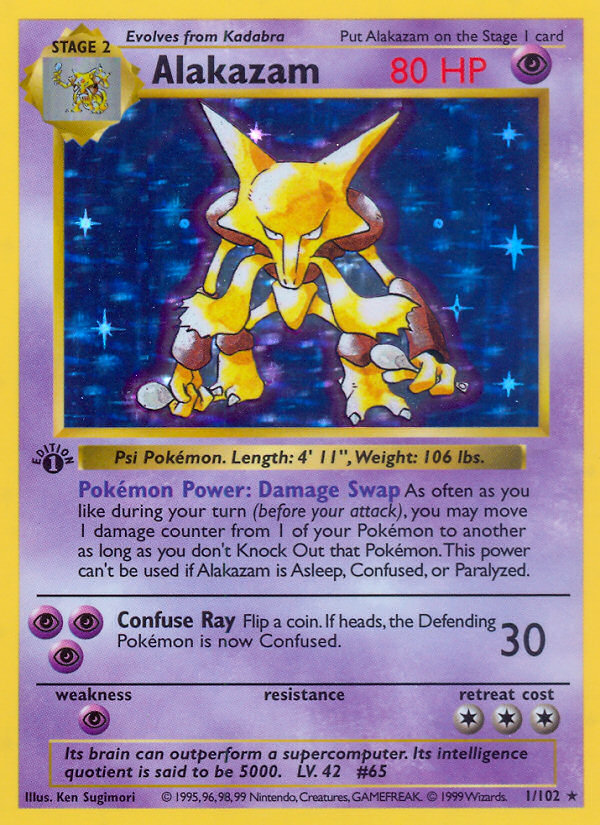 Pokemon | Alakazam (1/102) (Shadowless) [Base Set 1st Edition] | The Nerd Merchant)
