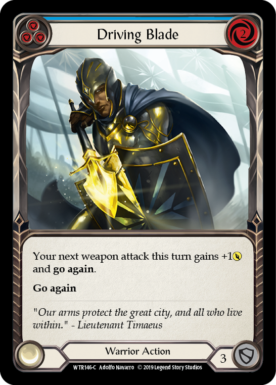 Flesh and Blood TCG | Driving Blade (Blue) [WTR146-C] (Welcome to Rathe)  Alpha Print Rainbow Foil | The Nerd Merchant