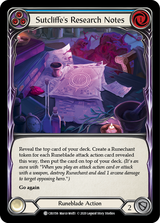 Flesh and Blood TCG | Sutcliffe's Research Notes (Blue) [CRU156] (Crucible of War)  1st Edition Normal | The Nerd Merchant