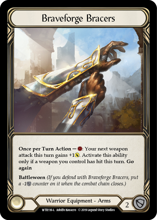 Flesh and Blood TCG | Braveforge Bracers [WTR116-L] (Welcome to Rathe)  Alpha Print Cold Foil | The Nerd Merchant