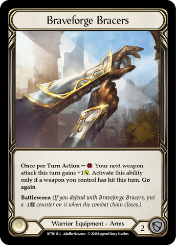 Flesh and Blood TCG | Braveforge Bracers [WTR116-L] (Welcome to Rathe)  Alpha Print Cold Foil | The Nerd Merchant