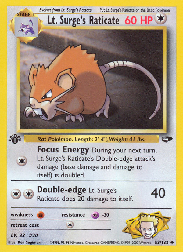 Pokemon | Lt. Surge's Raticate (53/132) [Gym Challenge 1st Edition] | The Nerd Merchant