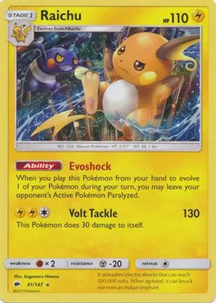 Pokemon | Raichu (41/147) (Cosmos Holo) [Sun & Moon: Burning Shadows] | The Nerd Merchant