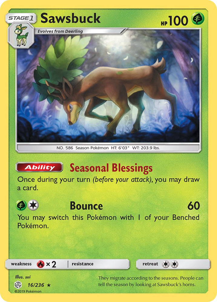 Pokemon| Sawsbuck (16/236) (Prerelease Kit Exclusive) (Theme Deck Exclusive) [Sun & Moon: Cosmic Eclipse] | The Nerd Merchant