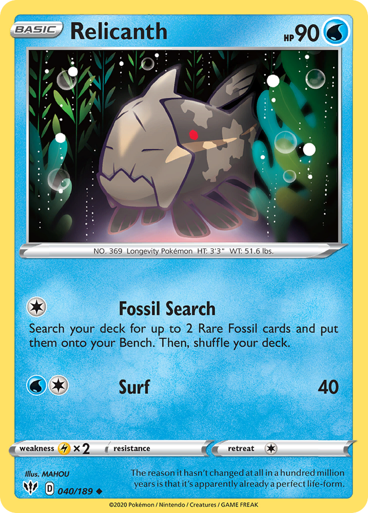 Pokemon | Relicanth (040/189) [Sword & Shield: Darkness Ablaze] | The Nerd Merchant