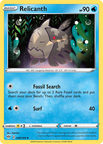 Pokemon | Relicanth (040/189) [Sword & Shield: Darkness Ablaze] | The Nerd Merchant