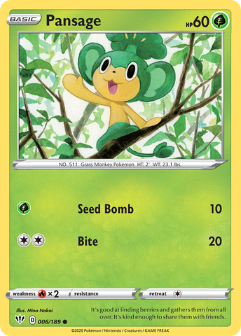 Pokemon | Pansage (006/189) [Sword & Shield: Darkness Ablaze] | The Nerd Merchant