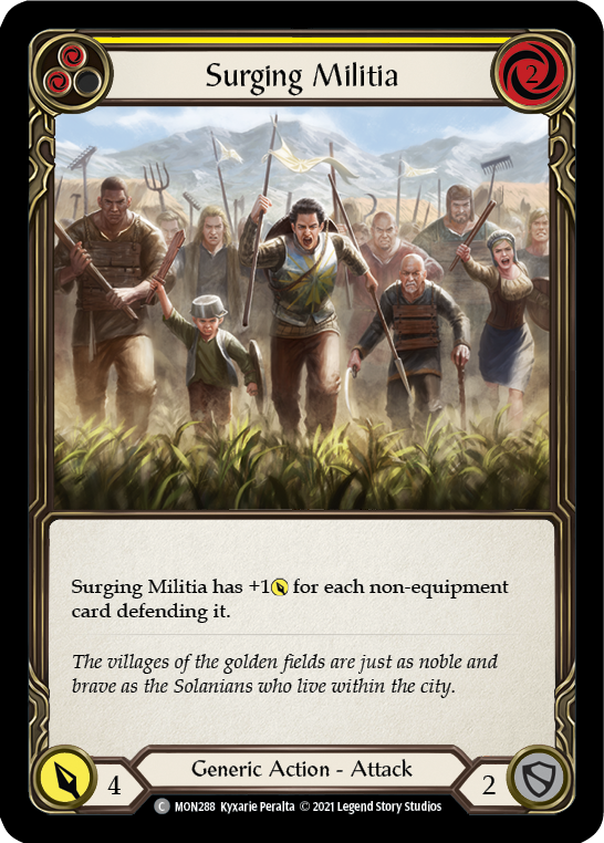 Flesh and Blood TCG | Surging Militia (Yellow) [MON288-RF] (Monarch)  1st Edition Rainbow Foil | The Nerd Merchant