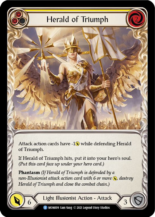 Flesh and Blood TCG | Herald of Triumph (Yellow) [MON009-RF] (Monarch)  1st Edition Rainbow Foil | The Nerd Merchant