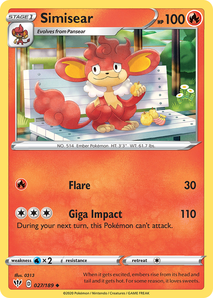 Pokemon | Simisear (027/189) [Sword & Shield: Darkness Ablaze] | The Nerd Merchant