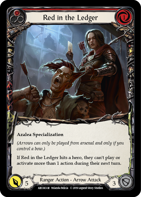 Flesh and Blood TCG | Red in the Ledger [ARC043-M] (Arcane Rising)  1st Edition Rainbow Foil | The Nerd Merchant