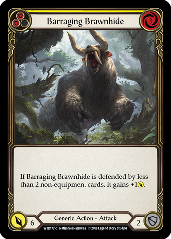 Flesh and Blood TCG | Barraging Brawnhide (Yellow) [WTR177-C] (Welcome to Rathe)  Alpha Print Normal | The Nerd Merchant