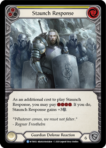 Flesh and Blood TCG | Staunch Response (Yellow) [U-WTR052] (Welcome to Rathe Unlimited)  Unlimited Rainbow Foil | The Nerd Merchant