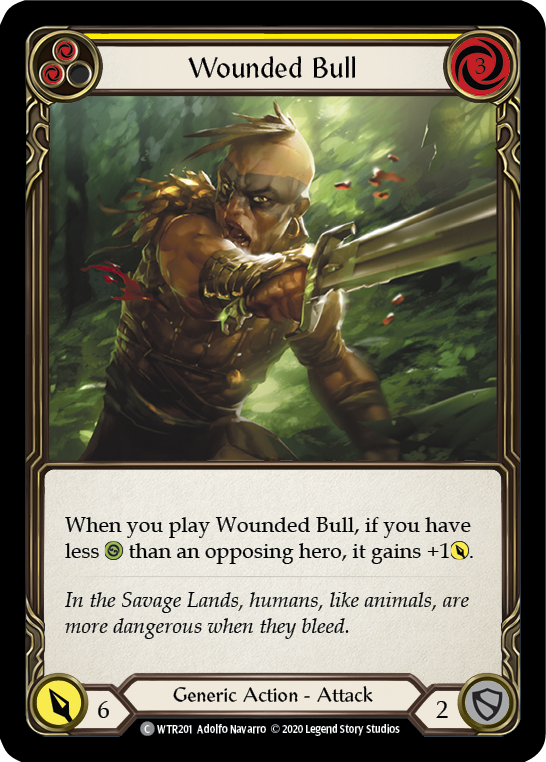Flesh and Blood TCG | Wounded Bull (Yellow) [U-WTR201] (Welcome to Rathe Unlimited)  Unlimited Rainbow Foil | The Nerd Merchant