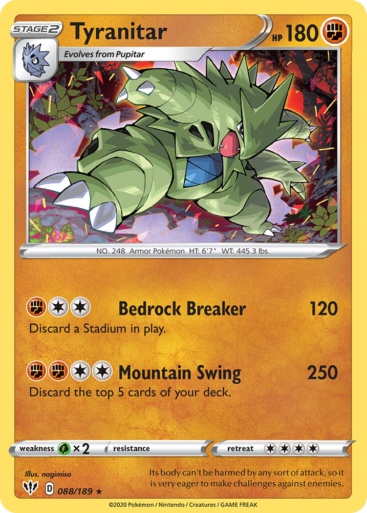 Pokemon | Tyranitar (088/189) [Sword & Shield: Darkness Ablaze] | The Nerd Merchant