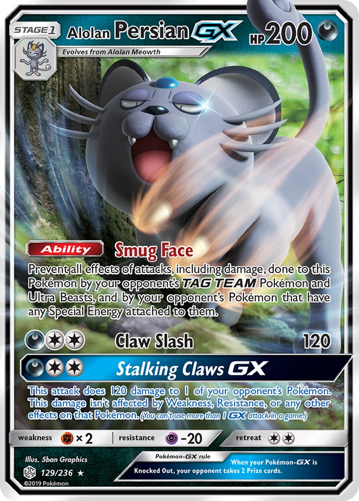 Pokemon| Alolan Persian GX (129/236) [Sun & Moon: Cosmic Eclipse] | The Nerd Merchant