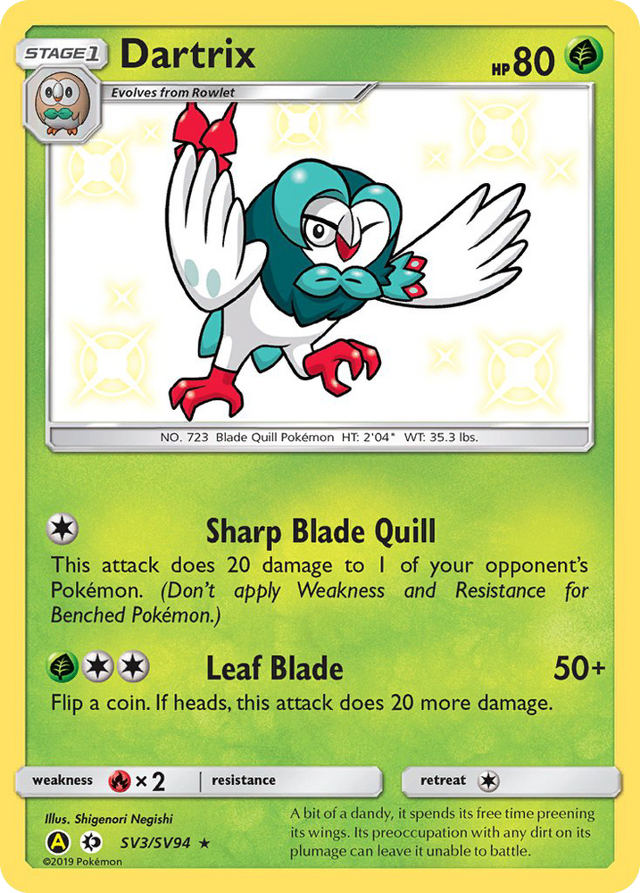 Pokemon | Dartrix (SV3/SV94) [Sun & Moon: Hidden Fates - Shiny Vault] | The Nerd Merchant