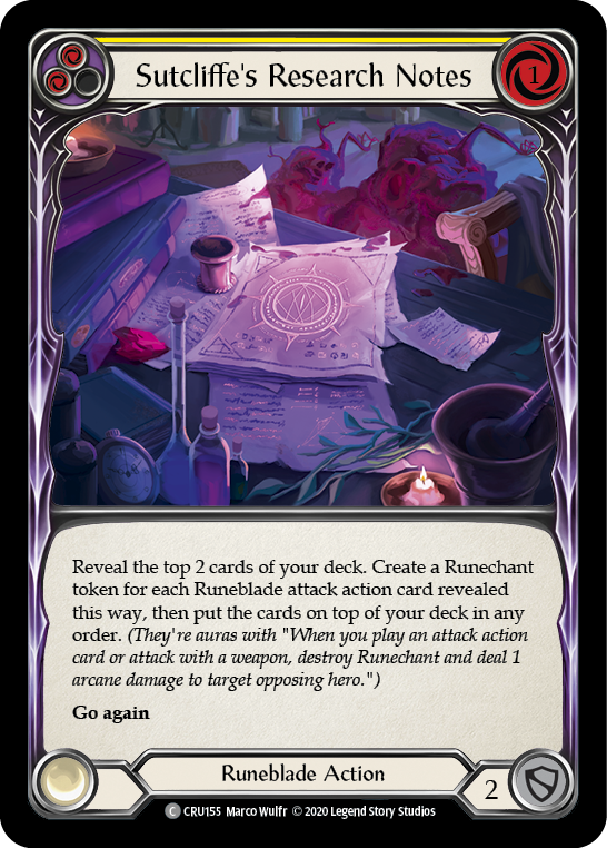 Flesh and Blood TCG | Sutcliffe's Research Notes (Yellow) [CRU155] (Crucible of War)  1st Edition Normal | The Nerd Merchant