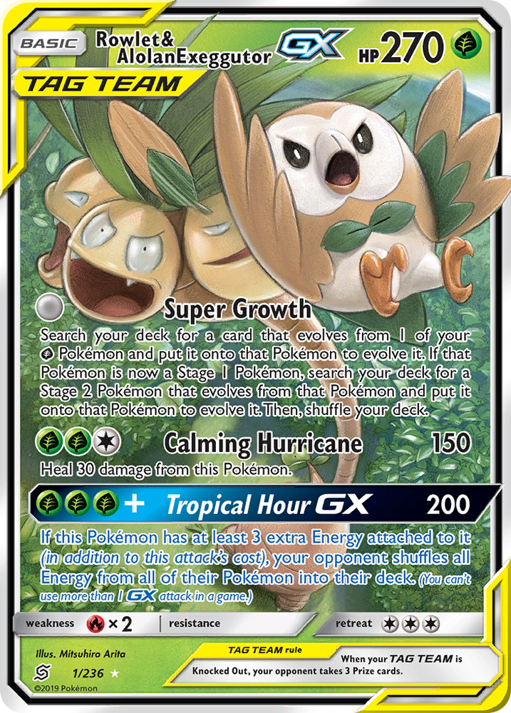 Pokemon | Rowlet & Alolan Exeggutor GX (1/236) [Sun & Moon: Unified Minds] | The Nerd Merchant