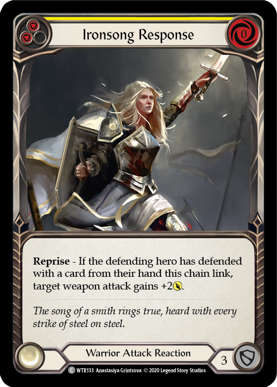Flesh and Blood TCG | Ironsong Response (Yellow) [U-WTR133] (Welcome to Rathe Unlimited)  Unlimited Rainbow Foil | The Nerd Merchant
