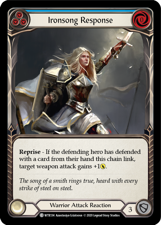 Flesh and Blood TCG | Ironsong Response (Blue) [U-WTR134] (Welcome to Rathe Unlimited)  Unlimited Rainbow Foil | The Nerd Merchant