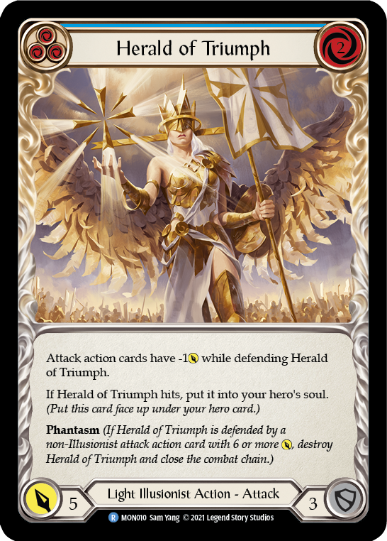 Flesh and Blood TCG | Herald of Triumph (Blue) [MON010-RF] (Monarch)  1st Edition Rainbow Foil | The Nerd Merchant