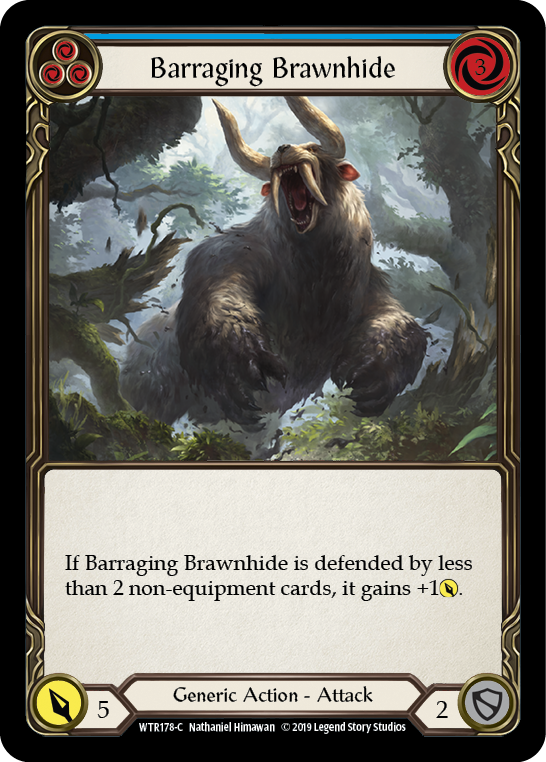 Flesh and Blood TCG | Barraging Brawnhide (Blue) [WTR178-C] (Welcome to Rathe)  Alpha Print Normal | The Nerd Merchant