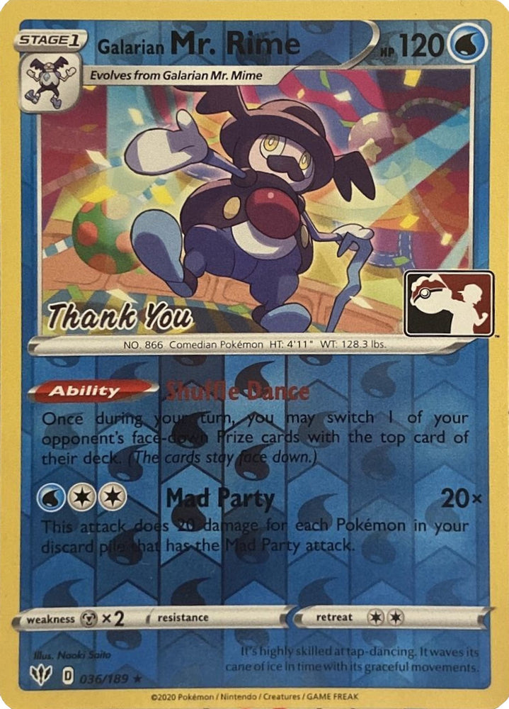 Pokemon | Galarian Mr. Rime (036/189) (Thank You Promo) [Sword & Shield: Darkness Ablaze] | The Nerd Merchant