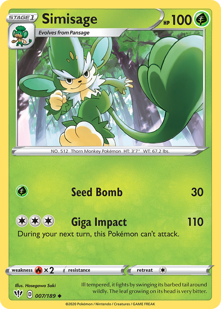 Pokemon | Simisage (007/189) [Sword & Shield: Darkness Ablaze] | The Nerd Merchant