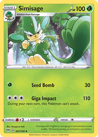 Pokemon | Simisage (007/189) [Sword & Shield: Darkness Ablaze] | The Nerd Merchant