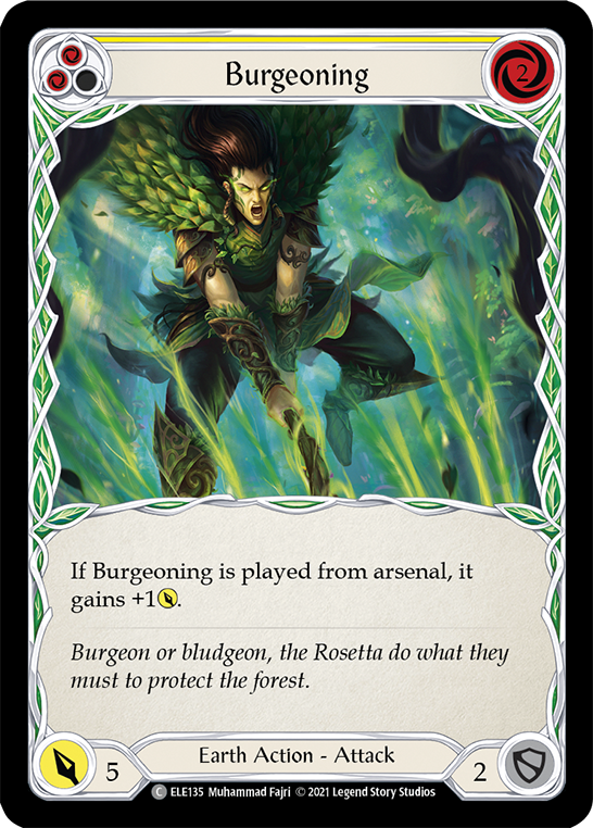 Flesh and Blood TCG | Burgeoning (Yellow) [ELE135] (Tales of Aria)  1st Edition Rainbow Foil | The Nerd Merchant