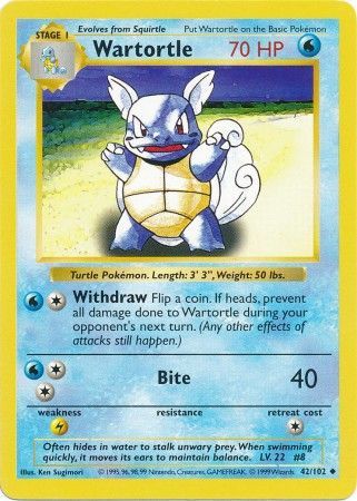 Pokemon | Wartortle (42/102) [Base Set Shadowless Unlimited] | The Nerd Merchant