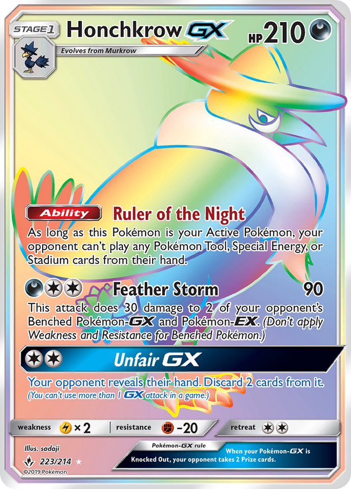 Pokemon | Honchkrow GX (223/214) [Sun & Moon: Unbroken Bonds] | The Nerd Merchant