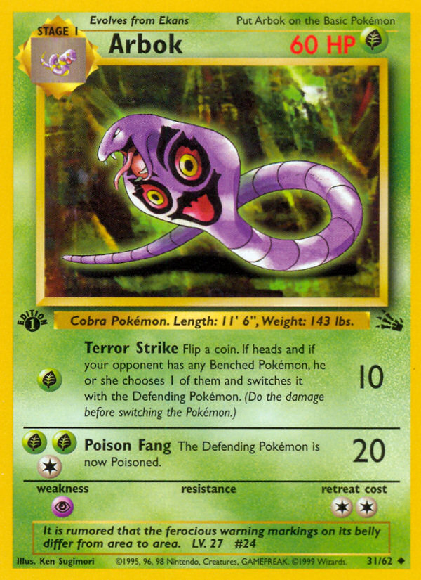 Pokemon | Arbok (31/62) [Fossil 1st Edition] | The Nerd Merchant