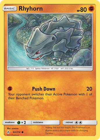 Pokemon | Rhyhorn (92/214) [Sun & Moon: Unbroken Bonds] | The Nerd Merchant
