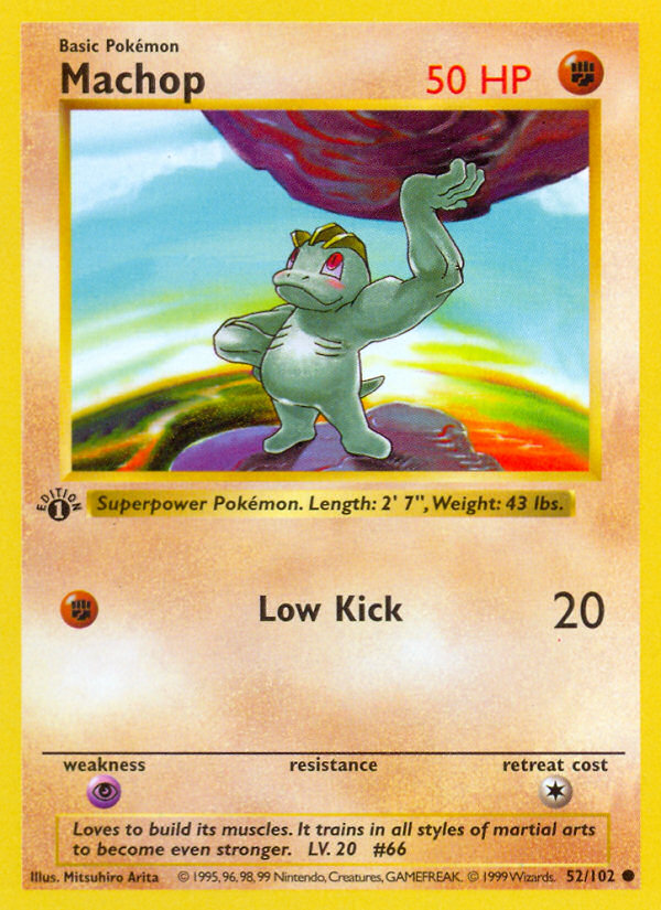 Pokemon | Machop (52/102) (Shadowless) [Base Set 1st Edition] | The Nerd Merchant)