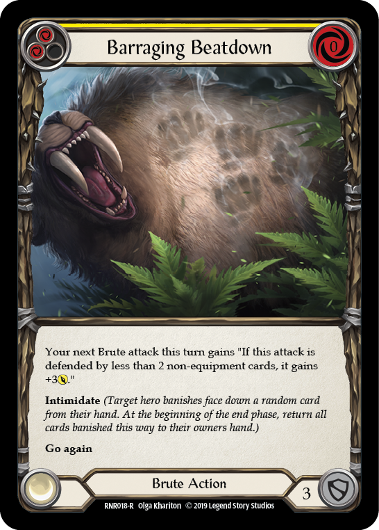 Flesh and Blood TCG | Barraging Beatdown (Yellow) [RNR018-R] (Rhinar Hero Deck)  1st Edition Normal | The Nerd Merchant