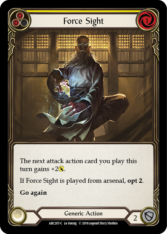 Flesh and Blood TCG | Force Sight (Yellow) [ARC207-C] (Arcane Rising)  1st Edition Rainbow Foil | The Nerd Merchant