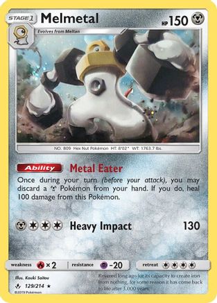 Pokemon | Melmetal (129/214) (Cosmos Holo) [Sun & Moon: Unbroken Bonds] | The Nerd Merchant