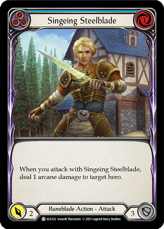 Flesh and Blood TCG | Singeing Steelblade (Blue) [ELE232] (Tales of Aria)  1st Edition Rainbow Foil | The Nerd Merchant