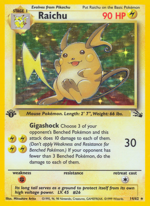 Pokemon | Raichu (14/62) [Fossil 1st Edition] | The Nerd Merchant