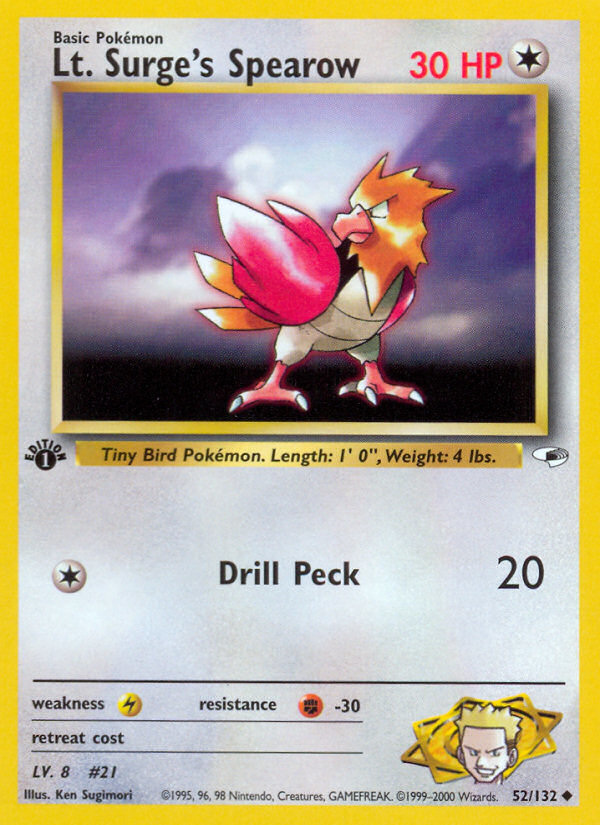 Pokemon | Lt. Surge's Spearow (52/132) [Gym Heroes 1st Edition] | The Nerd Mechant