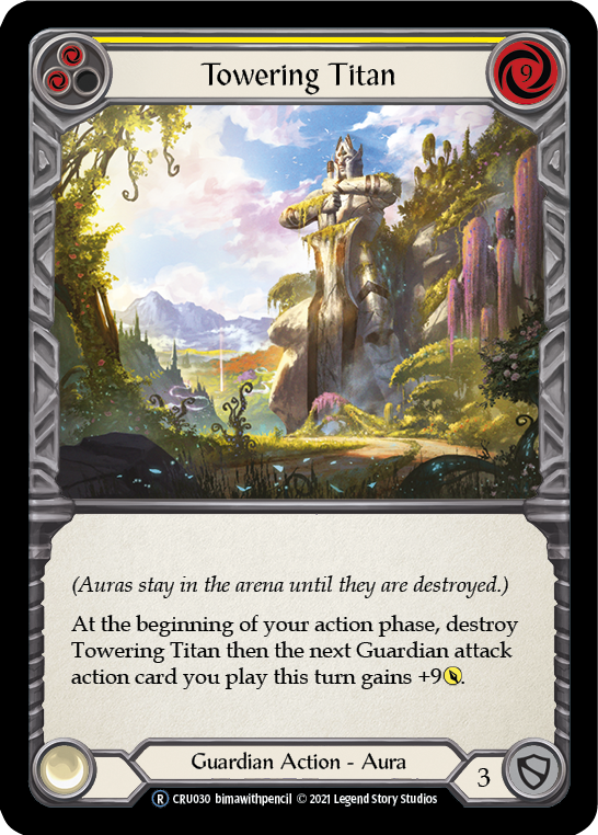 Flesh and Blood TCG | Towering Titan (Yellow) [U-CRU030] (Crucible of War Unlimited)  Unlimited Rainbow Foil | The Nerd Merchant